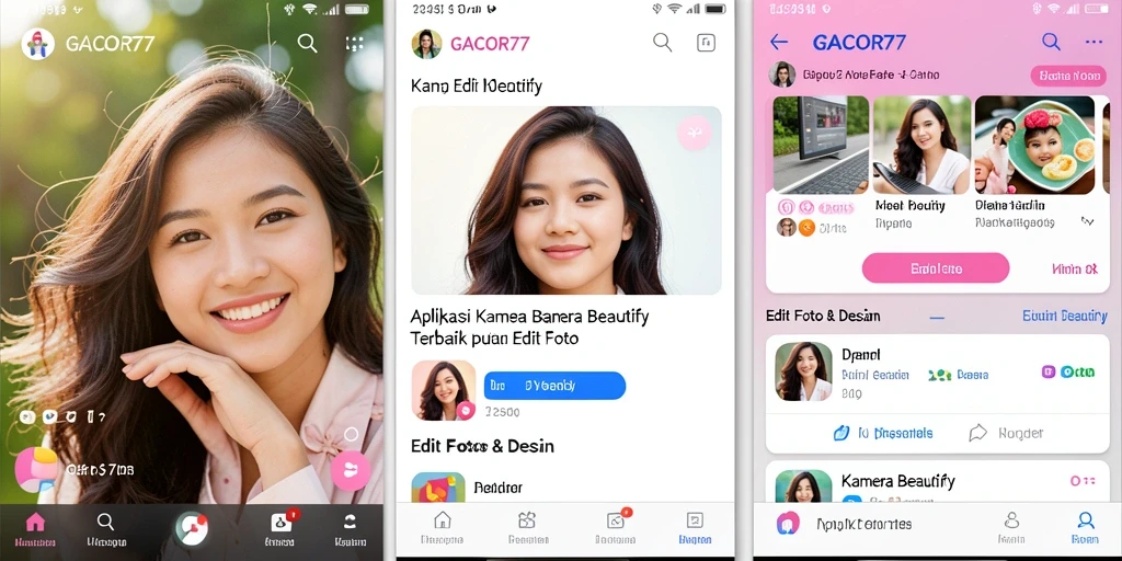 Screenshot GACOR77 menampilkan antarmuka pengguna yang ramah dan fitur Kamera Beautify.