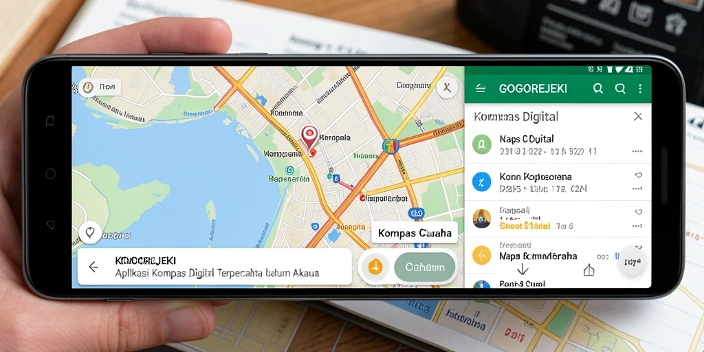 Antarmuka GOGOREJEKI menampilkan kompas digital yang responsif dan informatif.