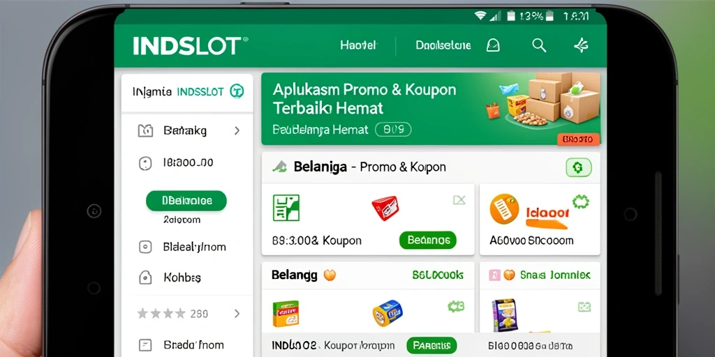 Antarmuka aplikasi <strong>INDSLOT</strong> menampilkan berbagai promo dan kupon yang menarik.