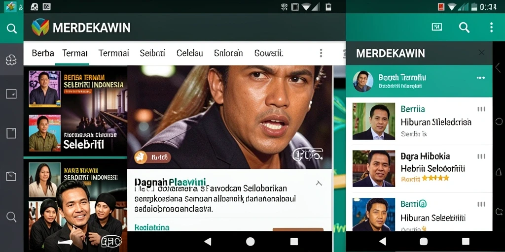 Tampilan antarmuka aplikas selebriti MERDEKAWIN yang menarik.