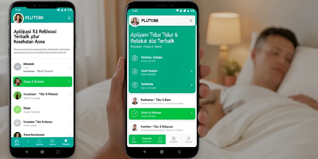 Menampilkan antarmuka PLUTO88 dengan fitur Tidur & Relaksasi yang menarik.