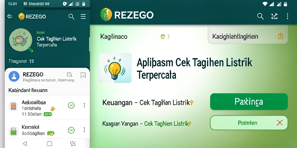 Screenshot antarmuka aplikasi REZEGO yang menunjukkan fungsi cek tagihan listrik.